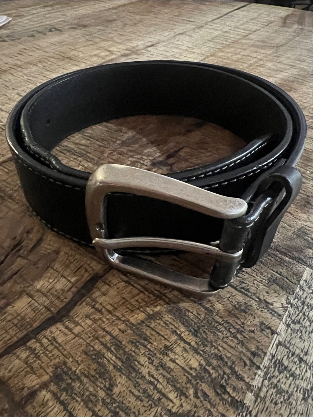 Original Penguin Black Leather Belt with Silver Buckle